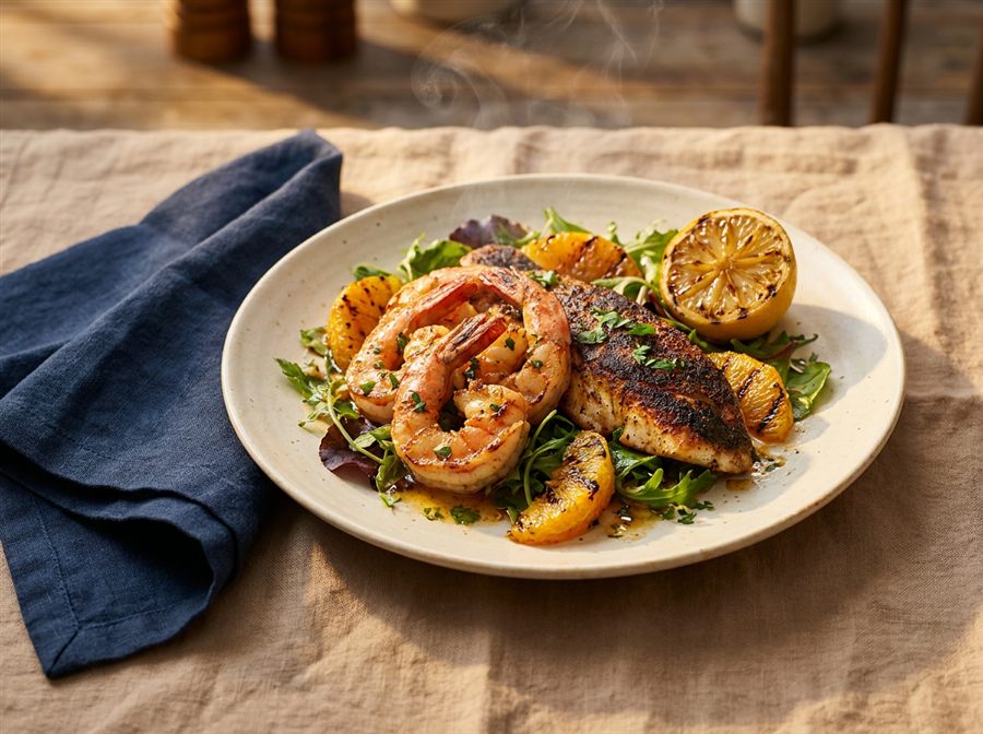 Seared seafood with citrus